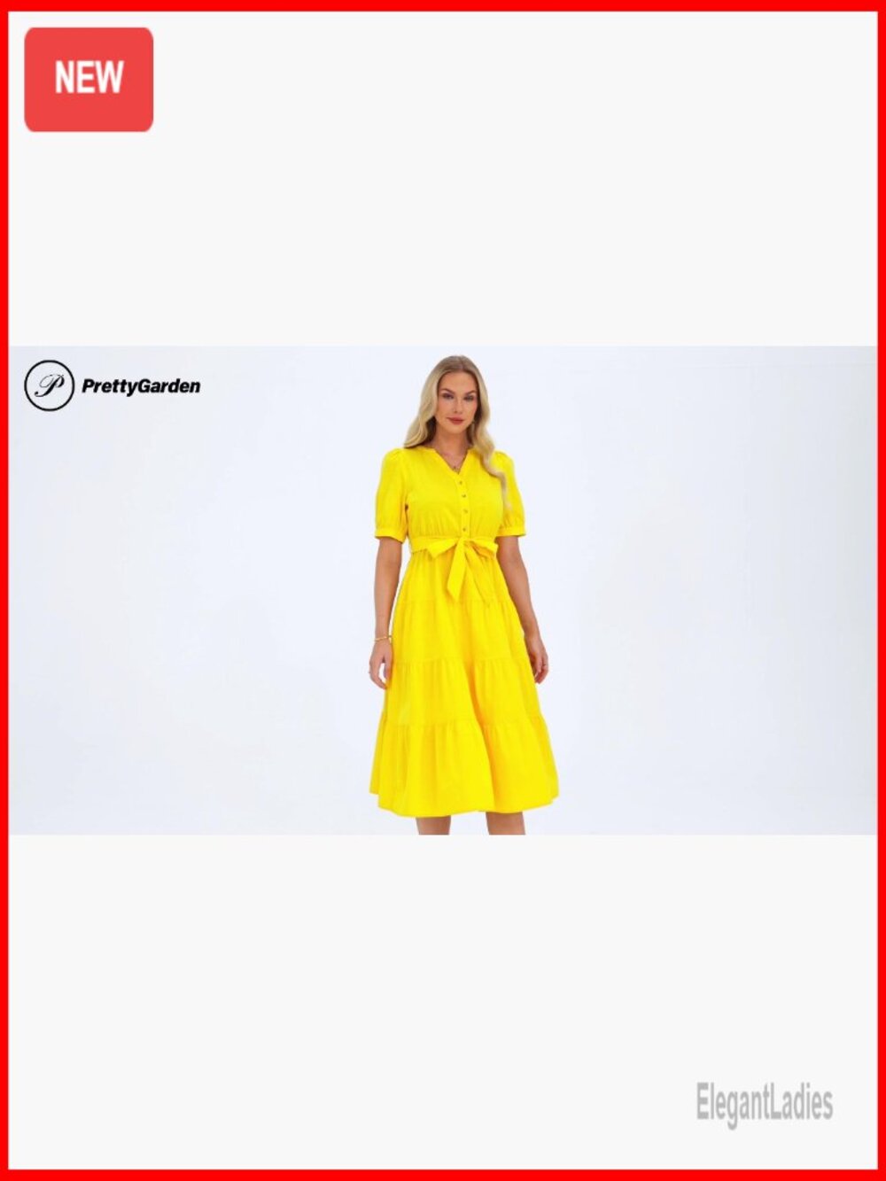 Short Sleeve V Neck Ruffle A Line Midi Dress with Belt - Picture 7 of 7